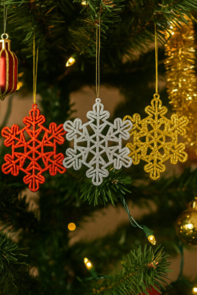 DODOMAR زينة شجرة عيد الميلاد مكونة من 3 قطع على شكل ندفة ثلج لامعة - مجموعة ...