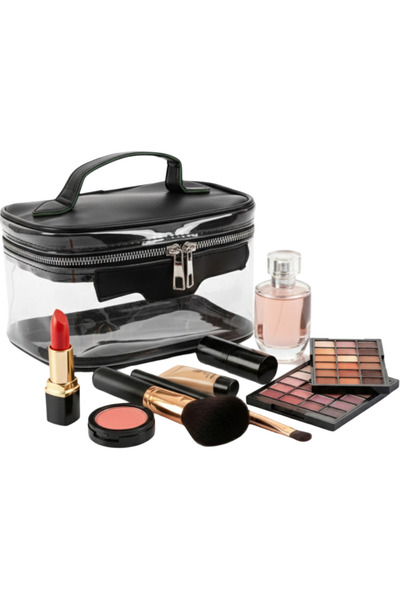 NS reliable Ns Pratik Şeffaf Pvc Makyaj Çantası – Fonksiyonel Ve Geniş Kapasiteli (19X14X12 CM) – Siyah