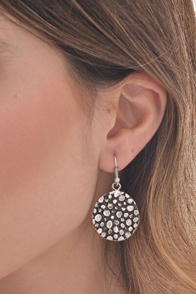 LABALABA Kadın Antik Gümüş Kaplama Sallantılı Kabartma Baskılı Dairesel Küpe