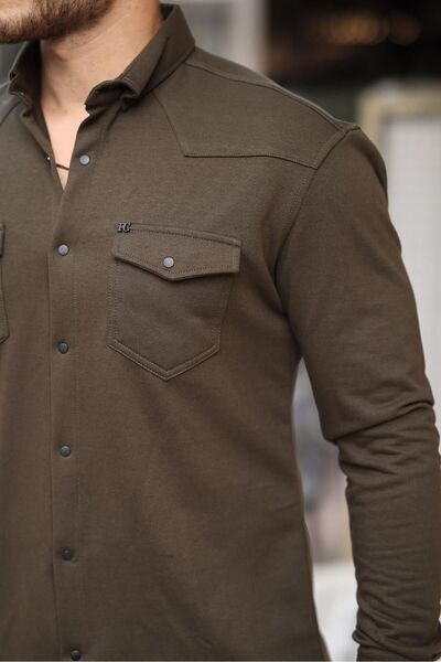 comstar Men's Long Sleeve Winter Khaki Shirt with Snap Pockets