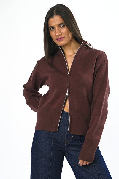 ABBRA Women's Double Zipper Cardigan