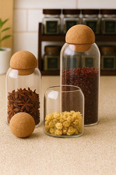 silvia home decor Cam Kavanoz Mantar Top Kapaklı Kavanoz 3’lü Set