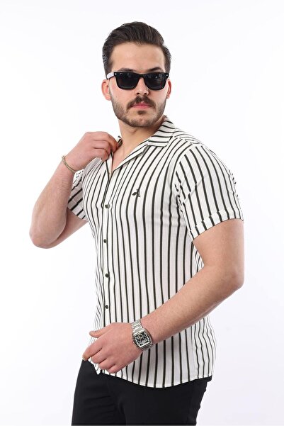 comstar Men's Short Sleeve Slim Fit Summer Striped Shirt