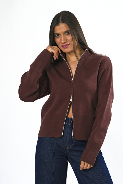 ABBRA Women's Double Zipper Cardigan