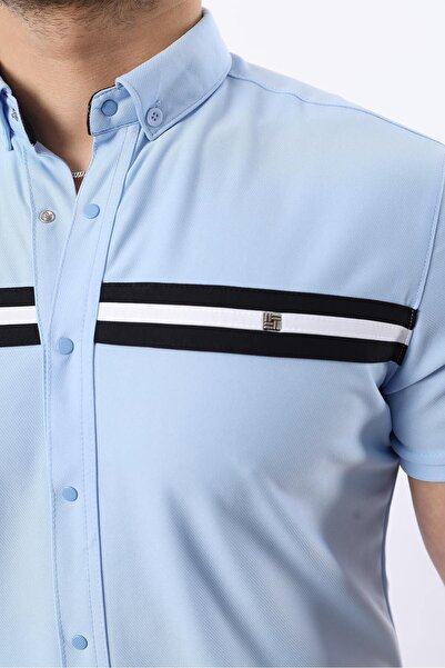 comstar Чоловіча короткорукавна вузька літня сорочка з подвійними смужками, синя