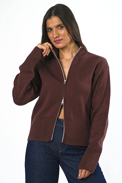 ABBRA Women's Double Zipper Cardigan