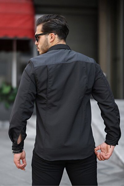 comstar Men's Parachute Fabric Tight Long Sleeve Basic Black Shirt