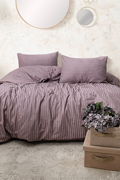 True Home Collection pentru două persoane cu dungi Satin lenjerie de pat Prun...