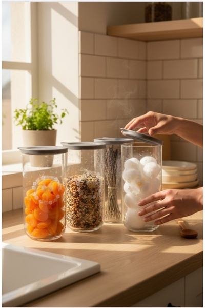 LAV Duo Storage Container Set of 6 - Glass Jar Food Storage Container Set Gray 1400 Ml. (Flower Decorated)