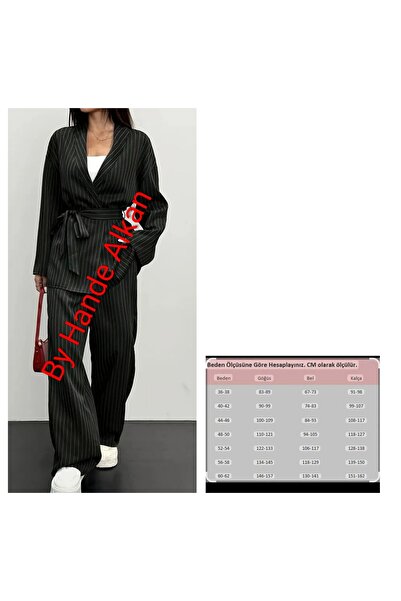 By Hande Alkan Γυναικείο σετ παντελόνι και μπουφάν με ασπρόμαυρες ρίγες