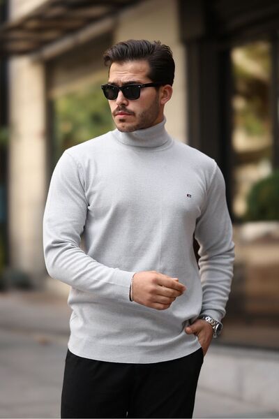 comstar Чоловічий трендовий светр з коміром-стійкою та сірим трикотажем