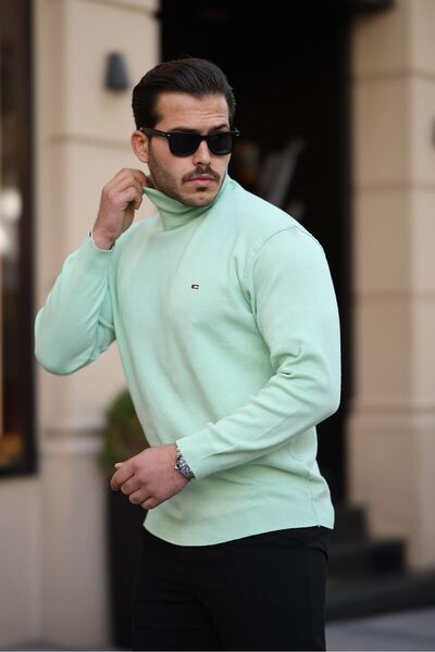 comstar Men's Trend Turtleneck High-Rise Green Knitwear Sweater