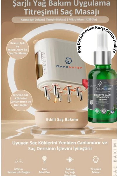 DeepSurge Kırmızı Işık Ve Mikroakım Teknolojili Saç Masaj Aleti Cihazı Saç Ba...
