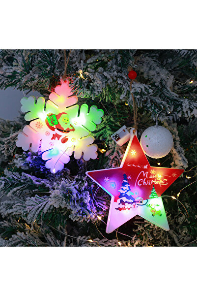 miraza Decoratiune Iluminata Fulg de Nea,Brad de Craciun,LED,Lumina Colorata,Baterii Incluse,11 cm