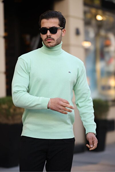 comstar Men's Trend Turtleneck High-Rise Green Knitwear Sweater