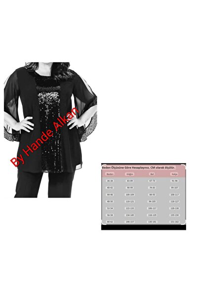 By Hande Alkan Women's Black Sequin Combination Chiffon Blouse