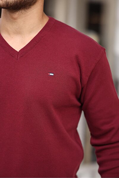 comstar Чоловічий трендовий светр з V-подібним вирізом, червоний трикотаж, для щоденного носіння