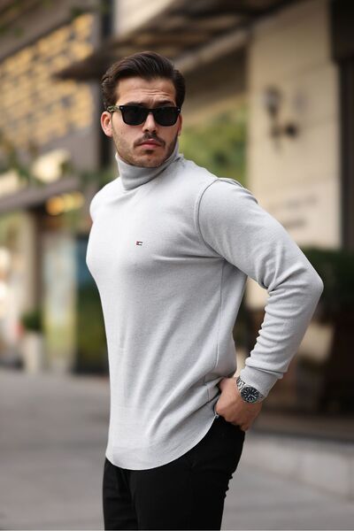 comstar Чоловічий трендовий светр з коміром-стійкою та сірим трикотажем