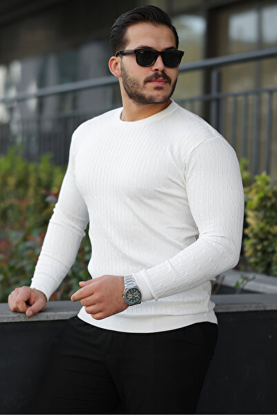 comstar Pulover alb cu mânecă lungă pentru bărbați