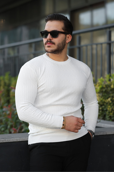 comstar Pulover alb cu mânecă lungă pentru bărbați