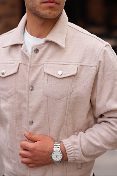 comstar Men's Oversize Casual Seasonal Beige Stamp Jacket