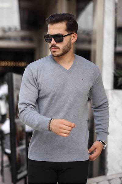 comstar Чоловічий трендовий светр з V-подібним вирізом, сірий трикотаж, для щоденного носіння
