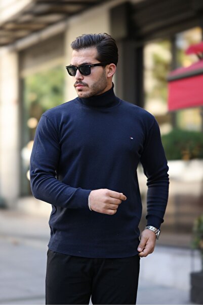 comstar Men's Trend Turtleneck Navy Blue Knitted Sweater