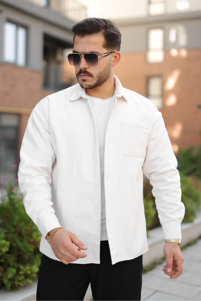 comstar Men's Winter Casual Basic Lumberjack White Cashmere Jacket