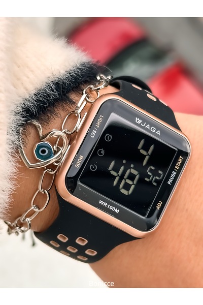 Jaga Black Silicone Cord, Waterproof (Suitable for Pool, Sea Use) Digital Women's Wristwatch Bracelet