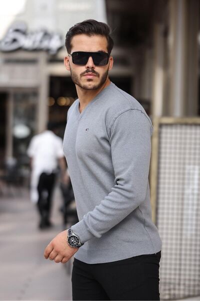 comstar Чоловічий трендовий светр з V-подібним вирізом, сірий трикотаж, для щоденного носіння