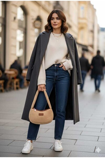 Sofia Women's Beige Plush Hand and Shoulder Bag