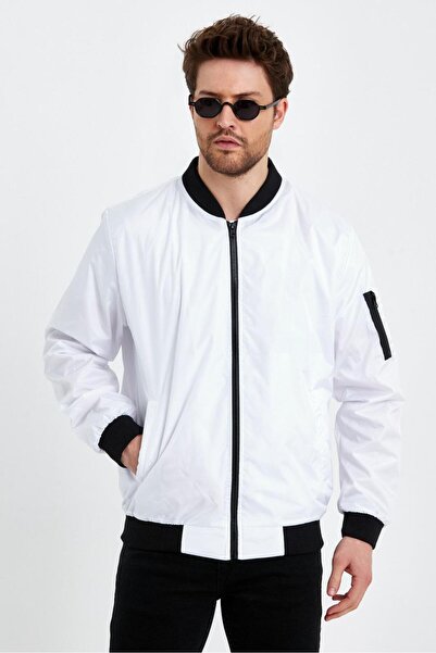 comstar Men's Zippered White College Windbreaker & Raincoat