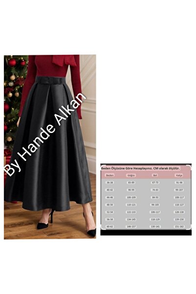 By Hande Alkan Fusta lungă plisată din satin Dupont negru pentru femei