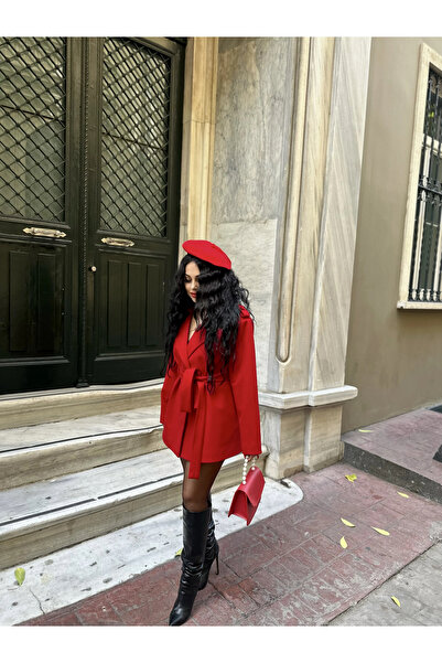 moneta boutique Kadın Önü Düğmeli Astarlı Kısa Kaşe Kaban