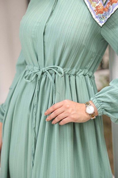 comstar Women's Long Sleeve Gathered Hijab Water Green Long Dress