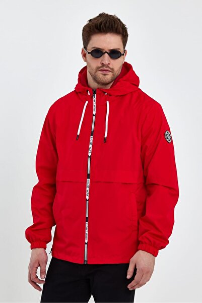 comstar Men's Printed Hooded Red Windbreaker & Raincoat
