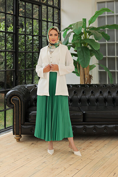 comstar Women's Basic High Waist Pleated Loose Emerald Long Skirt