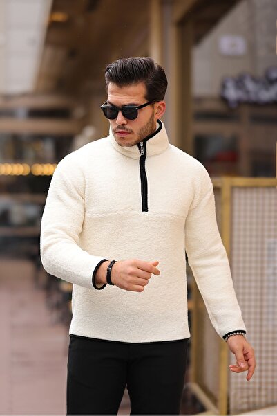 comstar Чоловічий зимовий товстий кремовий плюшевий светр з напівзастібкою