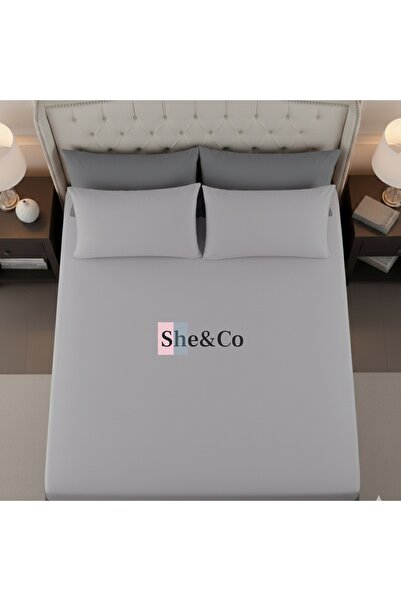 She&Co Double Size Rubberized Bed Sheet Set - 3 Pieces |   Gray