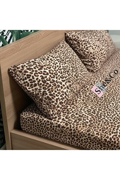 She&Co Double Oversized Elastic Sheet Set of 2 Pillowcases - New Leopard (180X200 cm 30 cm)
