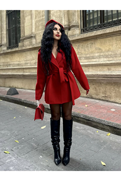 moneta boutique Kadın Önü Düğmeli Astarlı Kısa Kaşe Kaban