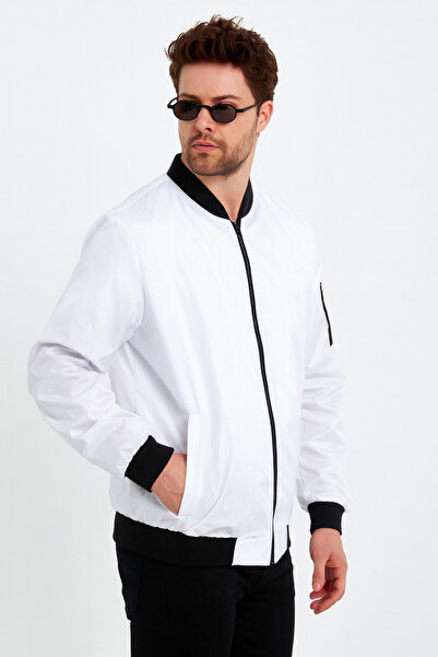 comstar Men's Zippered White College Windbreaker & Raincoat
