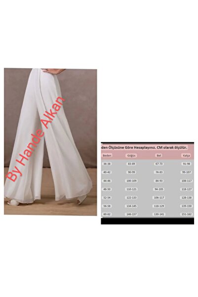 BY HANDE TASARIM Ekru Krep Sifon Pantolon