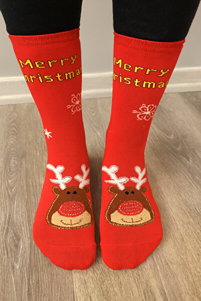 Esinti Men Women Kids New Year's Long Black Christmas Themed Gift Socks Set 4 Pcs