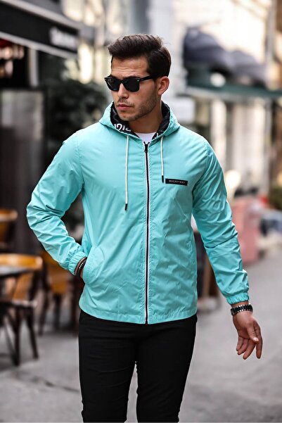 comstar Men's Zippered Hooded Mint Windbreaker & Raincoat