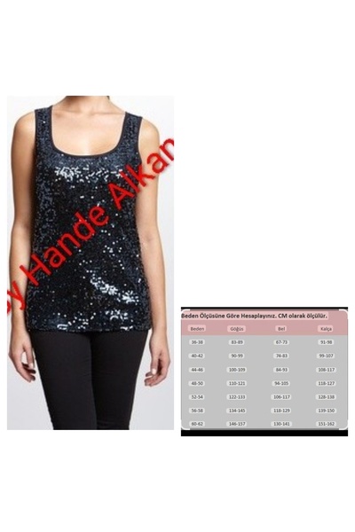 By Hande Alkan Women's Navy Blue Sequin Tank Top