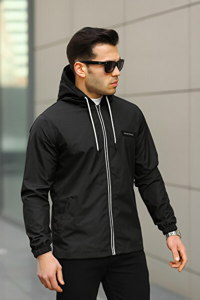 comstar Men's Zippered Hooded Black Windbreaker & Raincoat