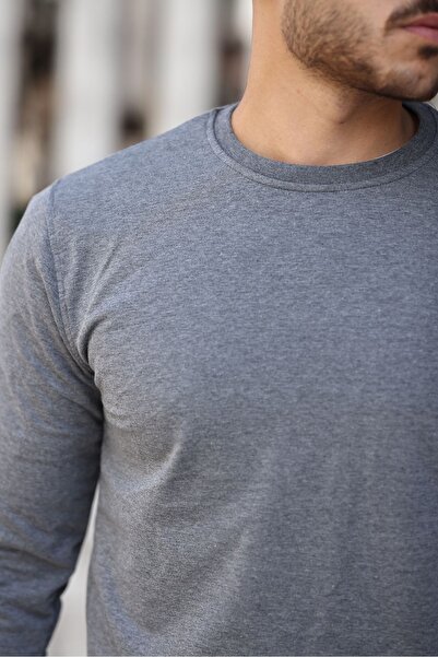 comstar Men's Crew Neck Basic Long Sleeve Tight K.Grey Sweat