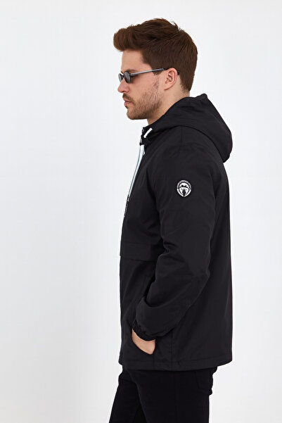 comstar Men's Printed Hooded Black Windbreaker & Raincoat