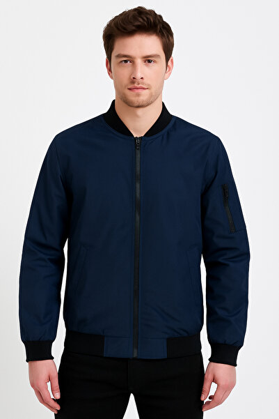 comstar Men's Zippered Navy Blue College Windbreaker & Raincoat